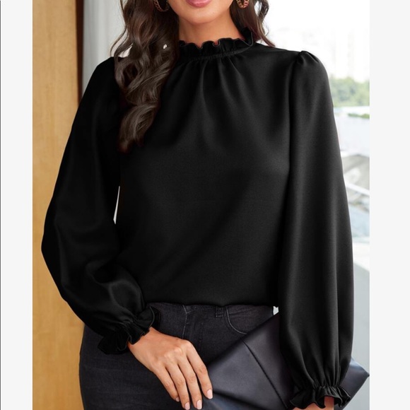 Boho Green Ruffle Frill Sleeve Office Work Top Blouse - Picture 12 of 15